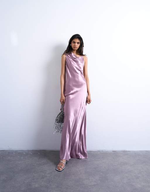 Topshop – Fioletowa sukienka midi marszczona z boku z drapowanymi plecami