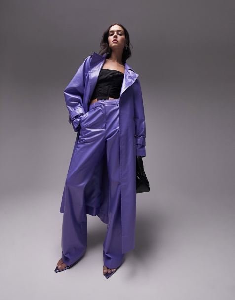 Topshop Tailored co-ord straight coated trouser in liquid lilac