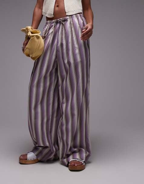 Topshop poplin stripe straight leg trouser in purple