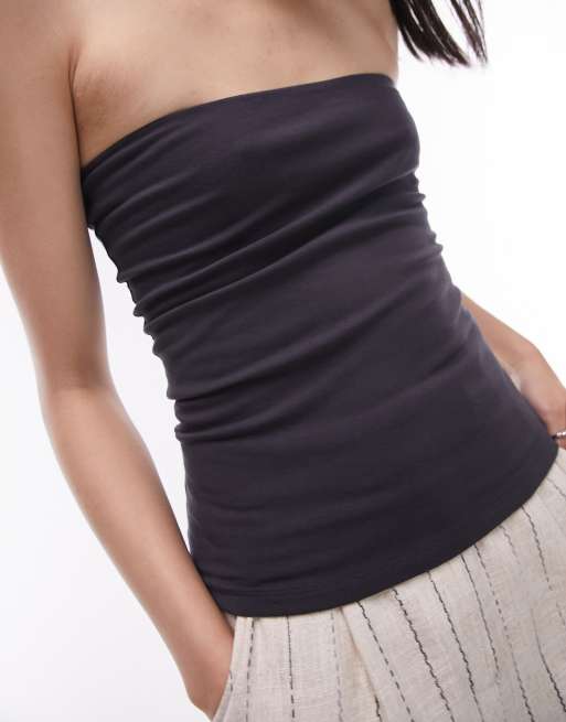 Topshop – Fioletowoszary top bandeau o wydłużonym fasonie