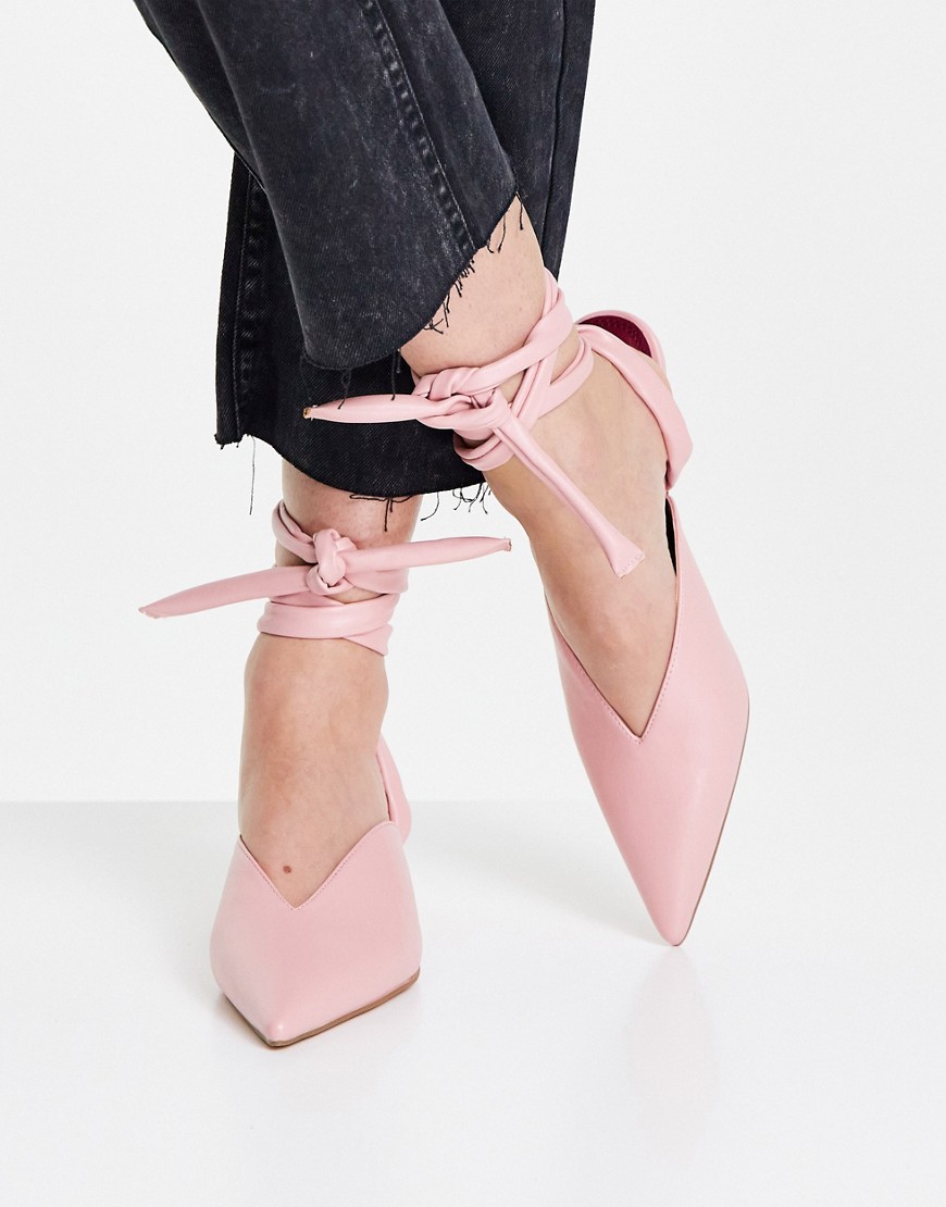 Topshop Fiona ankle tie shoe in blush-Pink