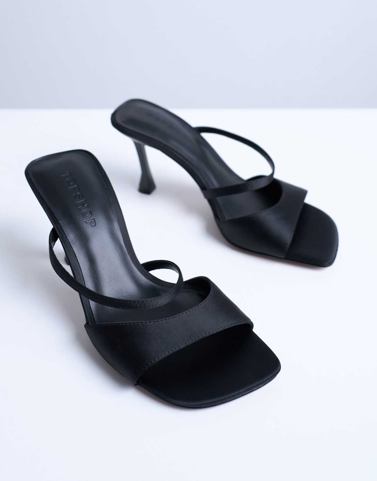 Topshop Fiona high heel mule with strap in black