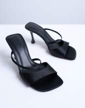 Topshop Fiona high heel mule with strap in black