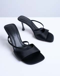 Fiona high heel mule with strap in black