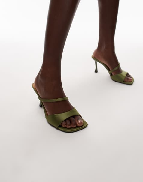 Topshop Fiona high heel mule with strap in green - view 1