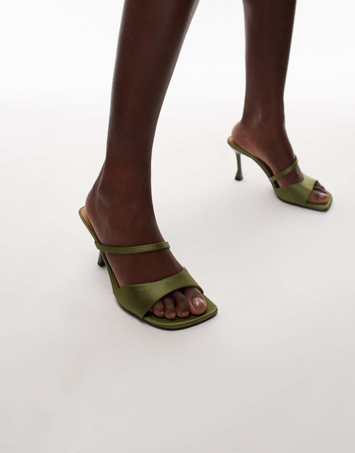 Topshop Fiona high heel mule with strap in green