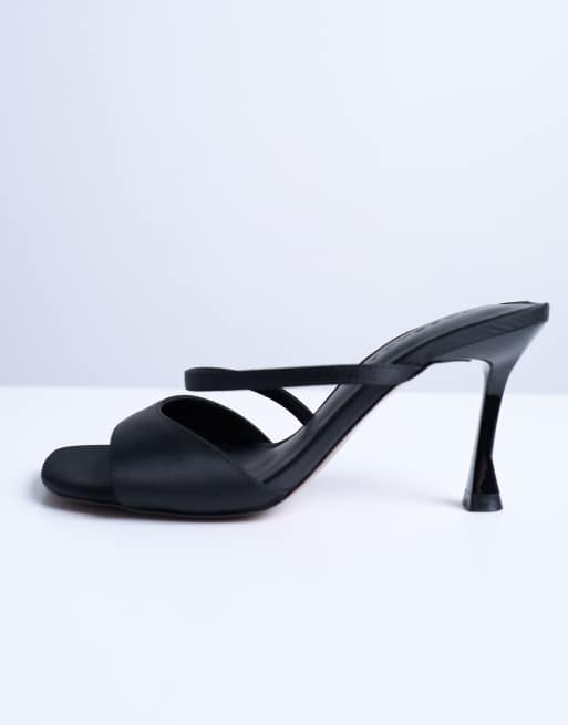 Topshop Fiona high heel mules with strap in black