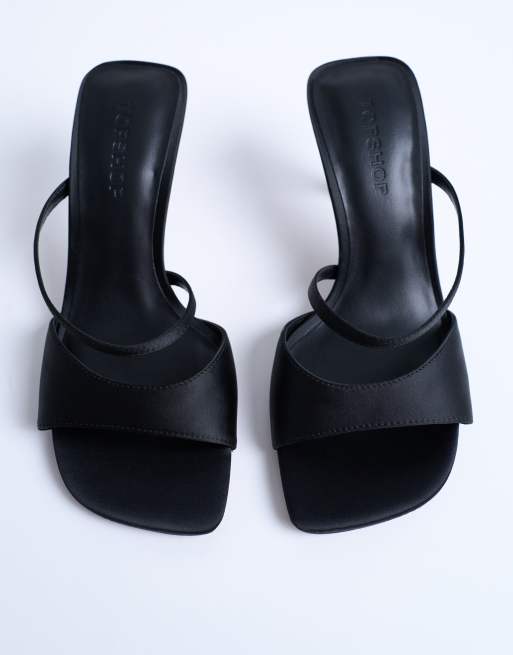 Topshop Fiona high heel mules with strap in black
