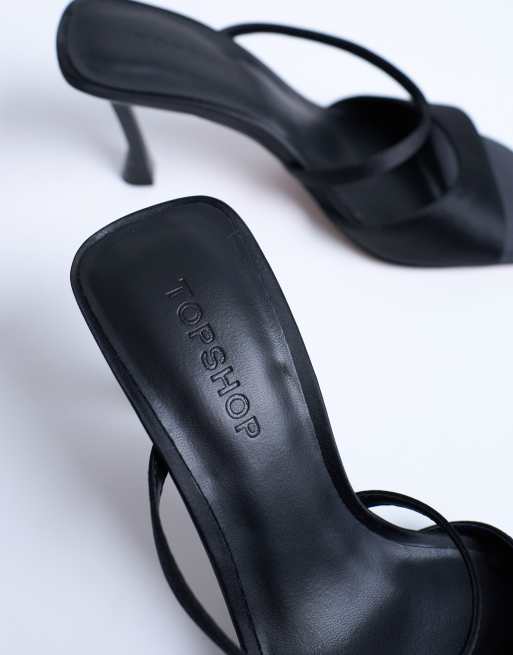Topshop - Fiona - Sorte mules med høje hæle og remme, 3 af 4