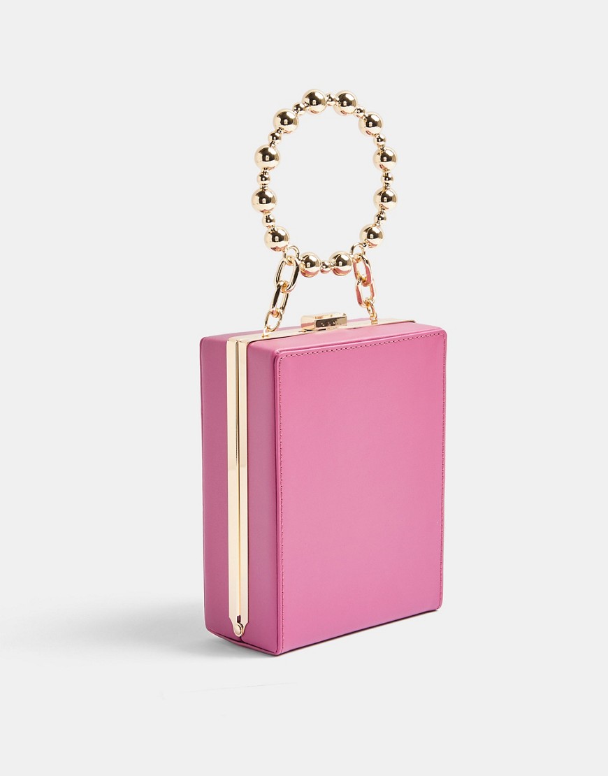 Topshop - Firkantet taske med perlehåndtag i pink-Lyserød