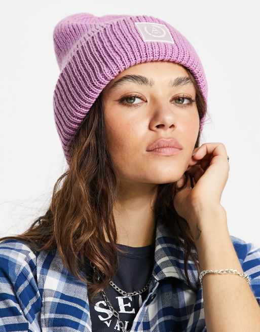 Topshop fisherman knit beanie with tab in lilac