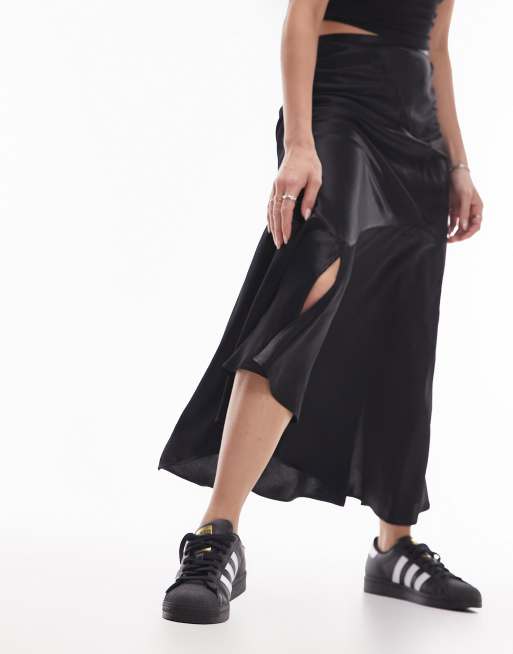 Topshop Fishtail Satin Midi Skirt