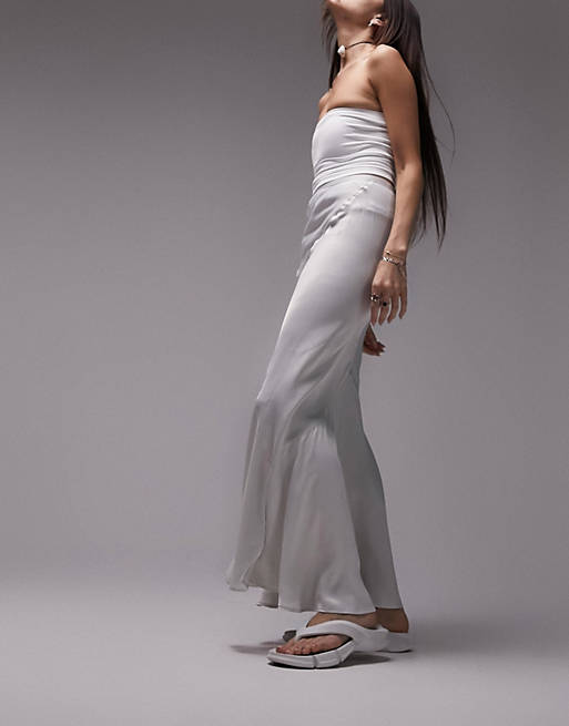 Topshop fishtail midi skirt in light grey | ASOS