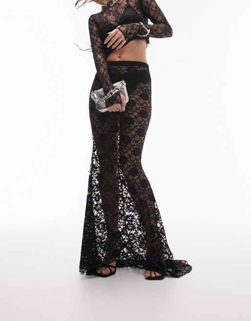 Elegant black hotsell lace maxi skirt