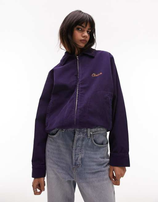 Topshop oversized zip through jacket in purple