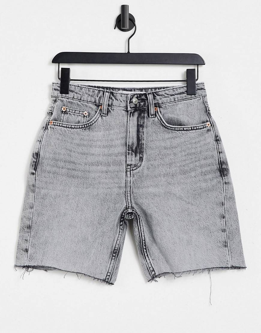 Topshop fitted longline denim shorts in gray-Grey