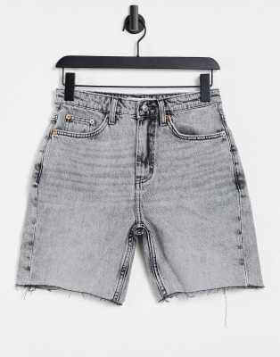 grey washed denim shorts