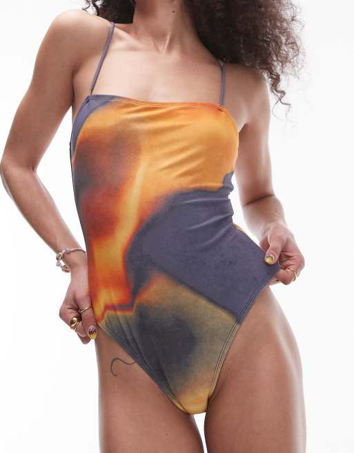 Topshop fitted swimsuit in magma print, 3 of 4