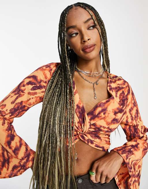 Topshop flame tie dye knot front top in yellow - part of a set - YELLOW