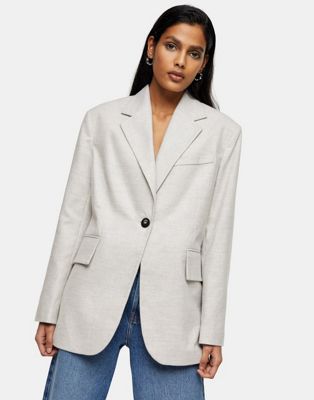 Topshop flannel blazer in grey - ASOS Price Checker