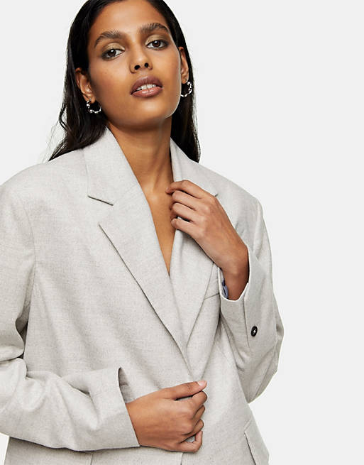 Women Topshop flannel blazer in grey 