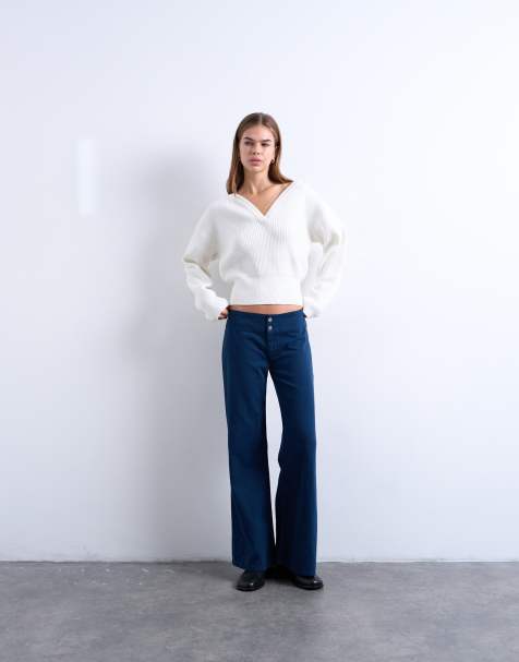 Topshop - Flare-broek met lage taille in marineblauw - view 1