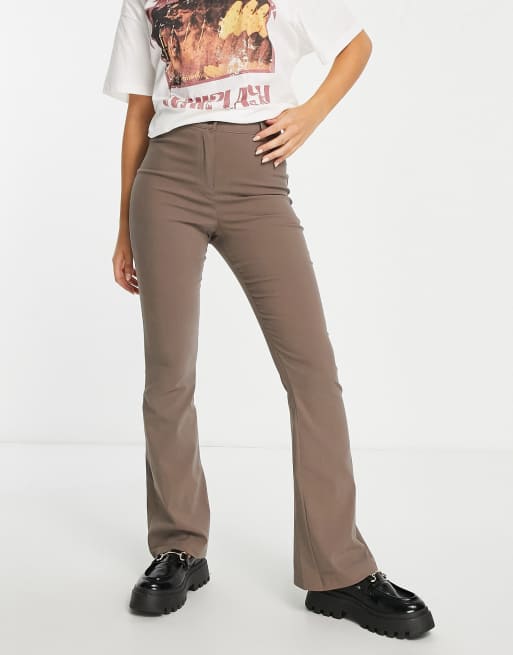 Topshop - Flare broek van bengaline met hoge taille in bruin