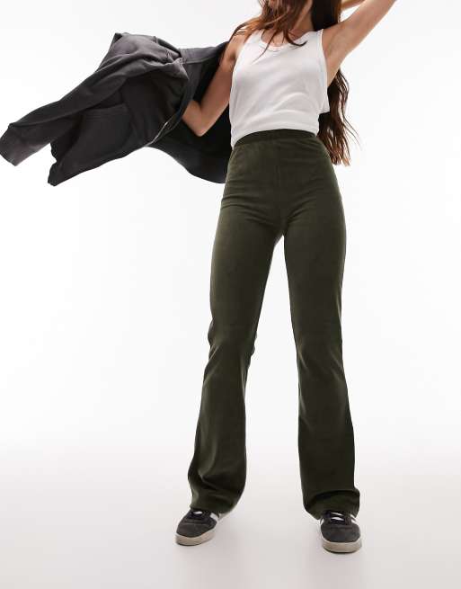 Topshop - Flare-broek van elastisch fluwelen corduroy in diep groen