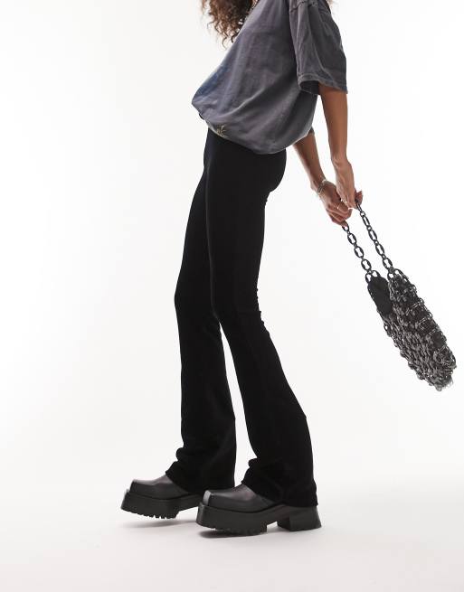 Topshop - Flare-broek van elastisch ribfluweel in zwart