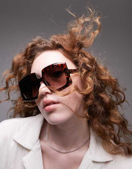 Topshop flare squared sunglasses in tort