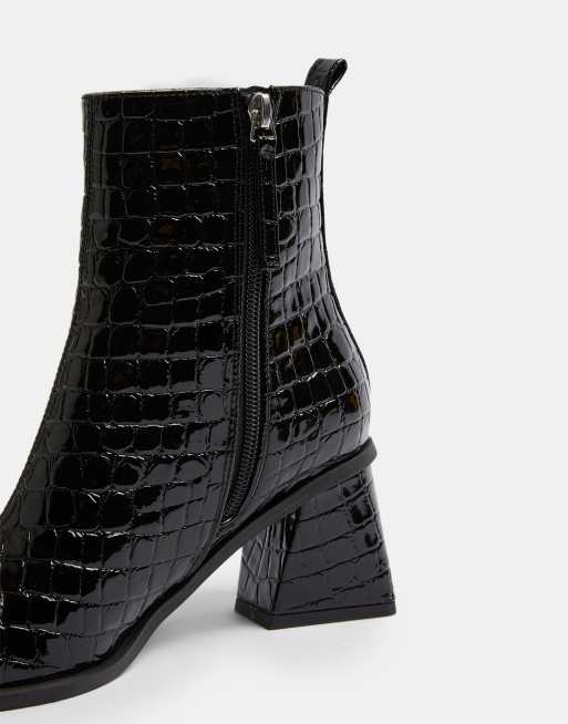 NEW Topshop hotsell Black Croc Flared Heel Boots