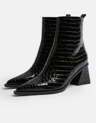 topshop black croc boots