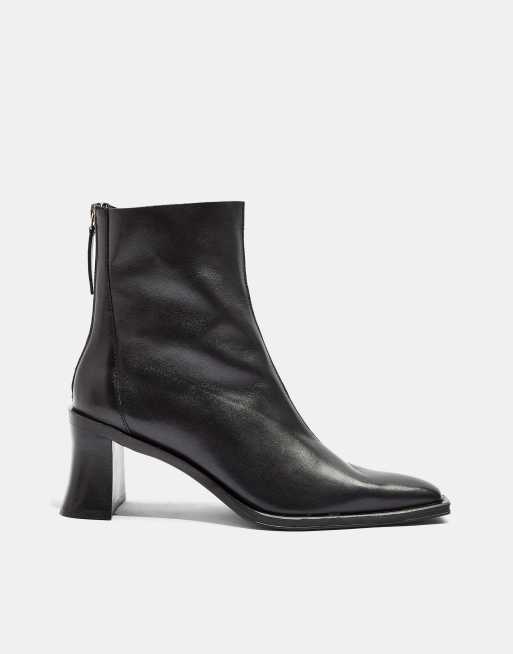 Topshop flared heel leather boots in black | ASOS