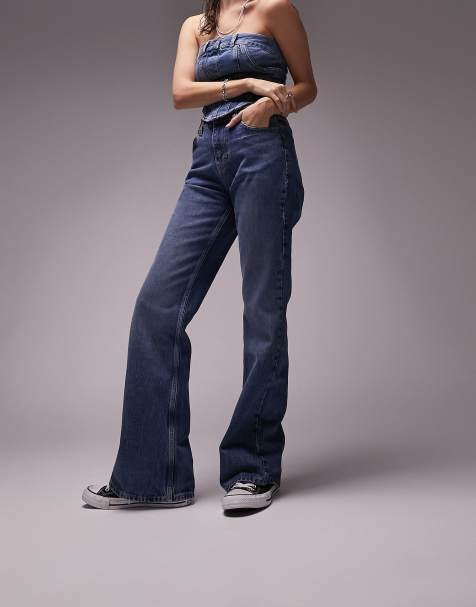 Topshop - Flared jeans in jaren 90-stijl met halfhoge taille in middenblauw - view 1