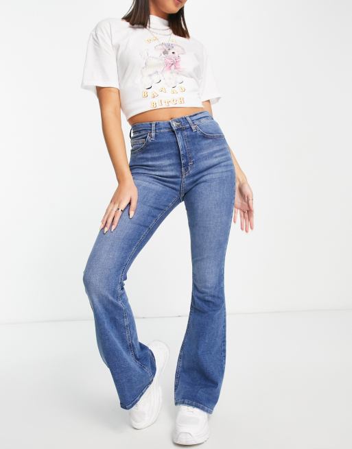 Topshop flared jeans in mid wash blue