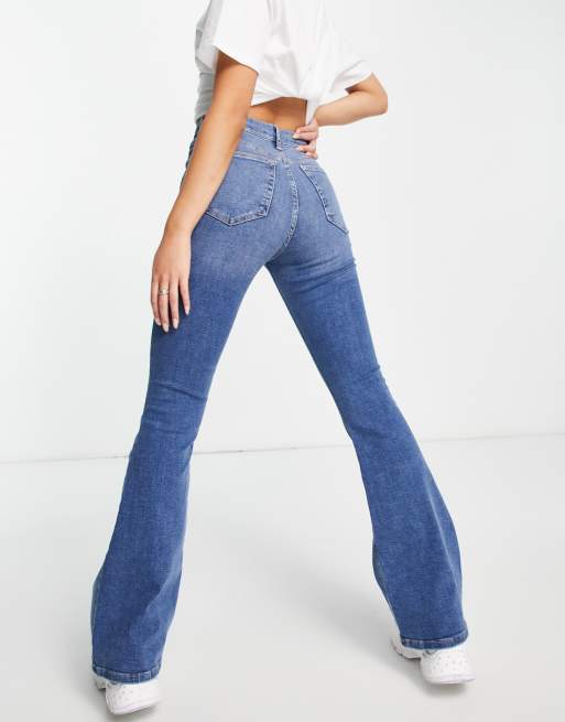 Topshop flared jeans in mid wash blue