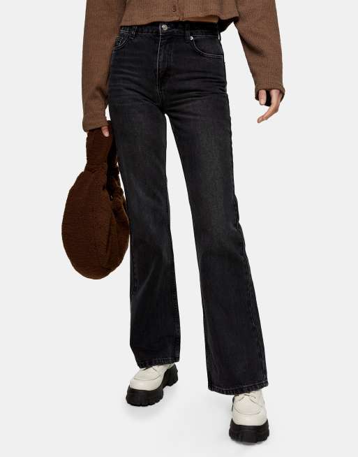Topshop - Flared jeans met stretch en coating in zwart