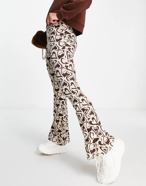 Topshop flared pants in retro heart print