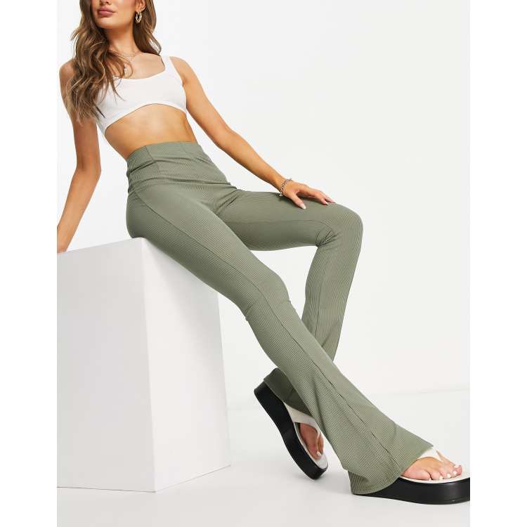 Topshop flared pants with split hem in khaki ASOS