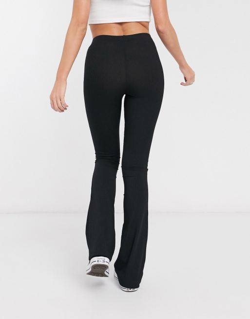 Topshop flared ribbed pants in black