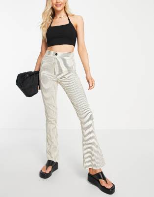 Topshop Flared Stripe Pants In Ivory - Part Of A Set-white