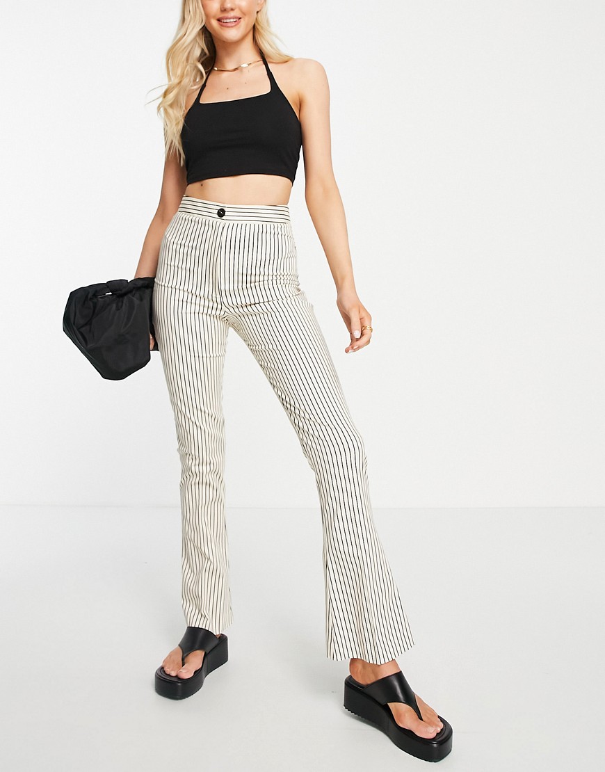 Topshop Flared Stripe Pants In Ivory - Part Of A Set-white