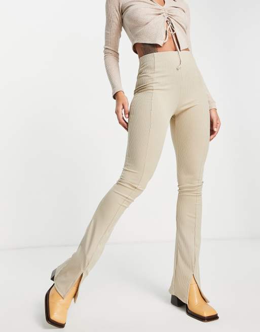 Topshop flared trouser with split hems in stone