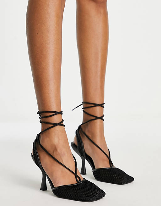 Topshop Flash mesh ankle tie shoes in black