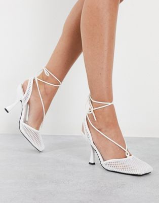 Topshop Flash mesh ankle tie shoes in white - ASOS Price Checker