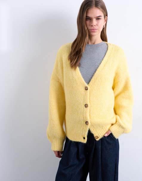 Topshop – Flauschige, angeraute Strickjacke in Gelb - view 1