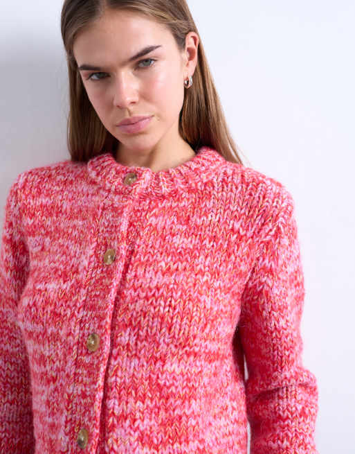 Topshop – Flauschige Strickjacke aus Zwirngarn in Rosa, 3 von 4