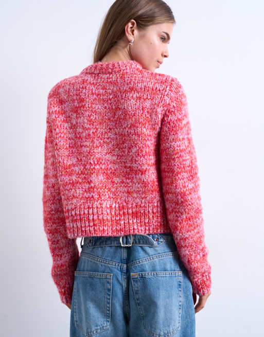 Topshop – Flauschige Strickjacke aus Zwirngarn in Rosa, 4 von 4