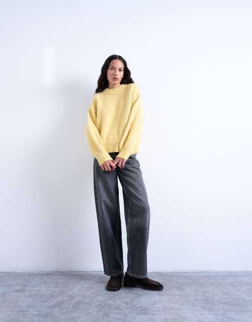 Topshop – Flauschiger Strickpullover aus Wollmix in Buttergelb mit sichtbaren Nähten, 2 von 4