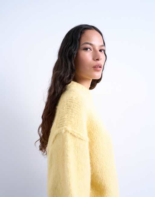 Topshop – Flauschiger Strickpullover aus Wollmix in Buttergelb mit sichtbaren Nähten, 4 von 4
